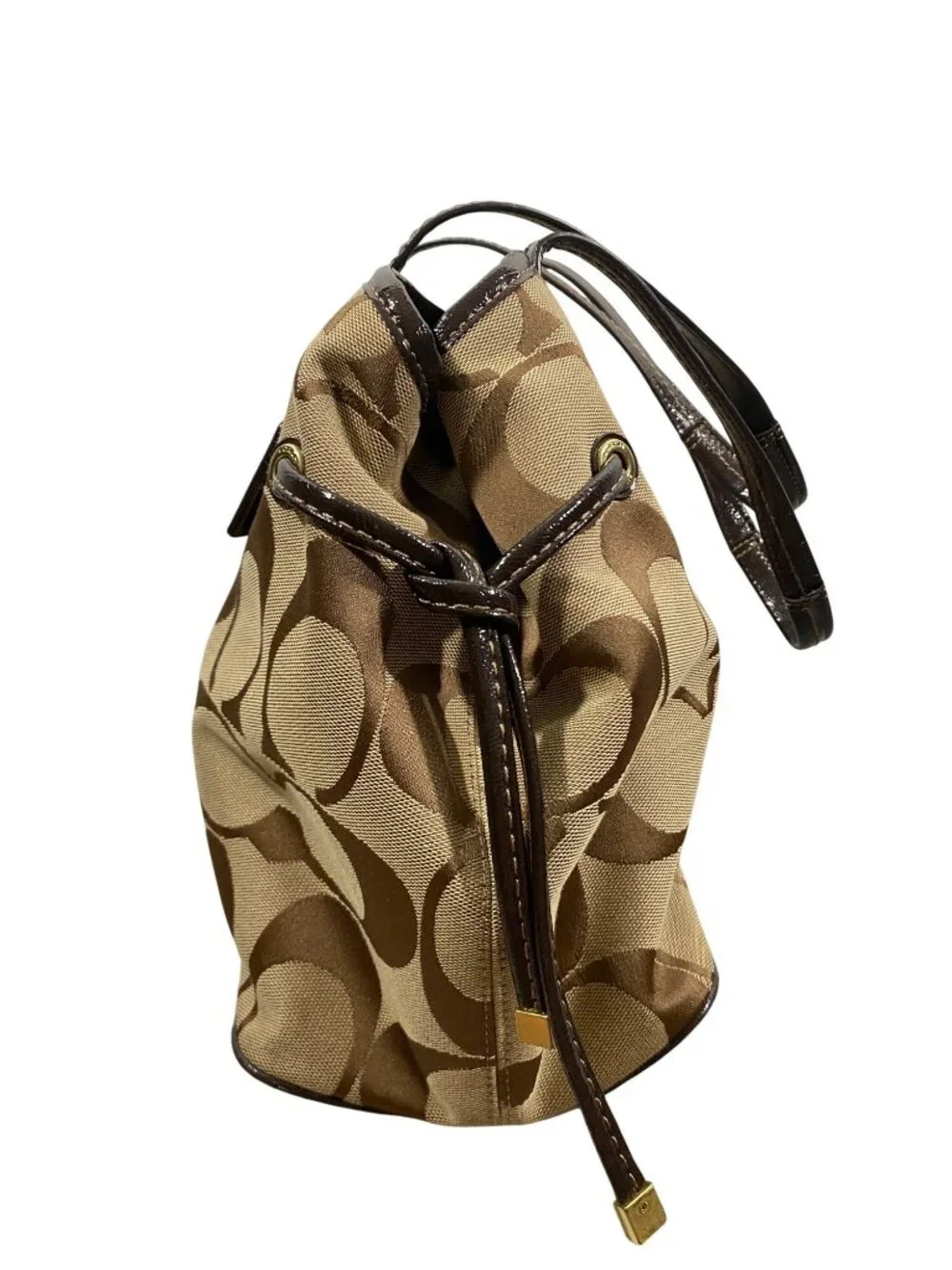 Coach Signature Canvas Tote Bag With Brown Leather Trim & Gold Hardware F21949
